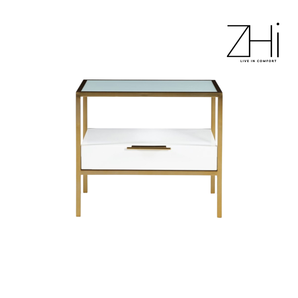 Gold Framed White Glass Nightstand